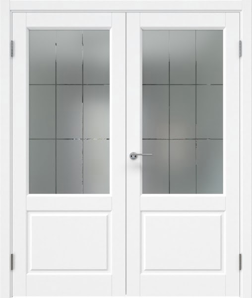 Распашная двустворчатая дверь ZK011 (эмаль белая, стекло с гравировкой)