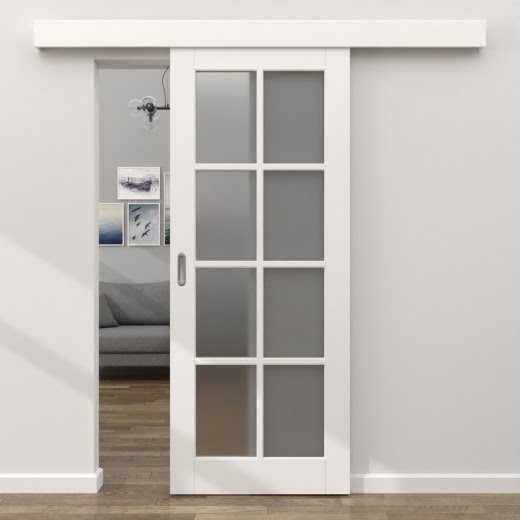 Раздвижная одностворчатая дверь ZK012 (эмаль белая, матовое стекло)