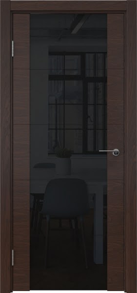 Межкомнатная дверь ZM021 (шпон дуб коньяк, триплекс черный)