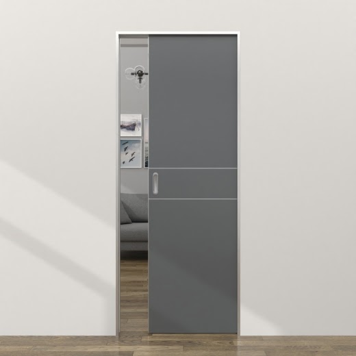 Одностворчатая дверь-пенал ZM024 (экошпон «графит», глухая, алюминиевая кромка с 4 сторон)