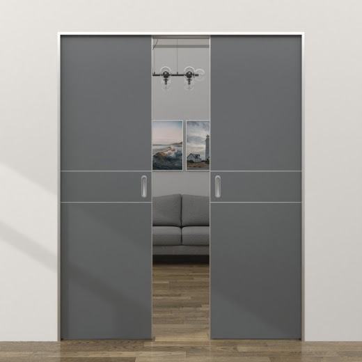 Двустворчатая дверь-пенал ZM024 (экошпон «графит», глухая, алюминиевая кромка с 4 сторон)