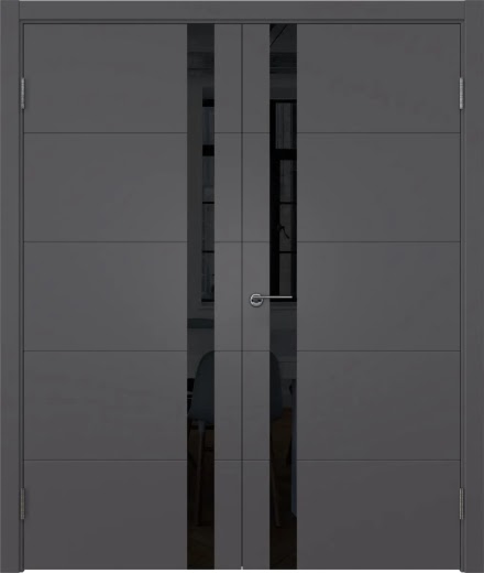 Распашная двустворчатая дверь ZM033 (эмаль «графит», лакобель черный)