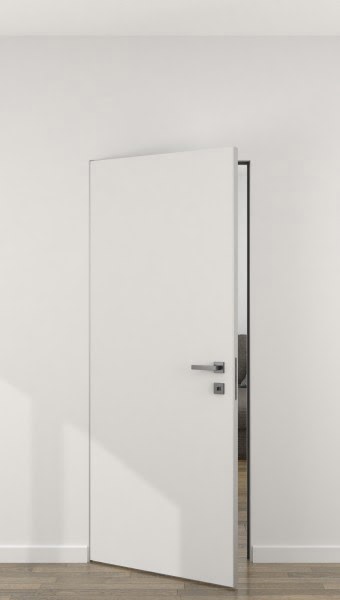 Скрытая дверь ZM056 (экошпон белый / глухая, алюминиевая кромка с 2 сторон)