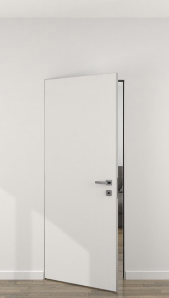 Скрытая дверь ZM057 (экошпон белый / глухая, алюминиевая кромка с 4 сторон)