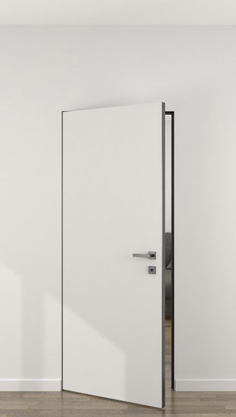 Скрытая дверь ZM058 (экошпон белый / глухая, алюминиевая кромка черная с 2 сторон)