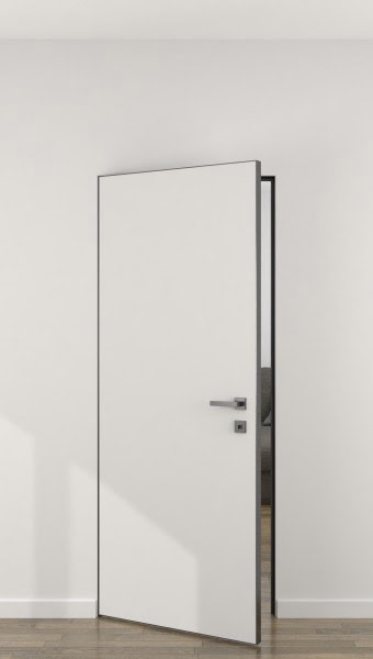 Скрытая дверь ZM059 (под покраску / глухая, алюминиевая кромка черная кромка с 4 сторон)