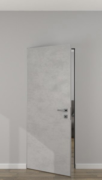Скрытая дверь ZM060 (экошпон «бетон светлый», алюминиевая кромка)