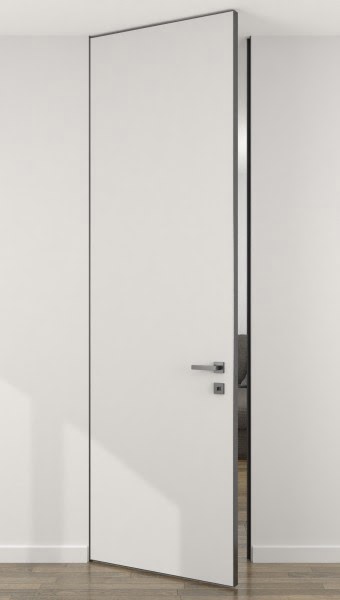 Скрытая дверь ZM071 (под покраску / глухая, алюминиевая кромка черная с 4 сторон)