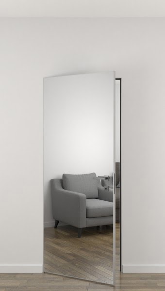 Скрытая дверь ZM080 (зеркало / под покраску, алюминиевая кромка с 4 сторон)