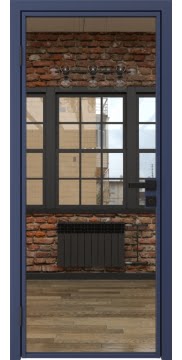 Межкомнатная дверь, 1AG (алюминиевая синяя, зеркало)
