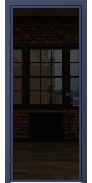 Алюминиевая межкомнатная дверь 1AG («синий матовый» / триплекс черный) — 4774