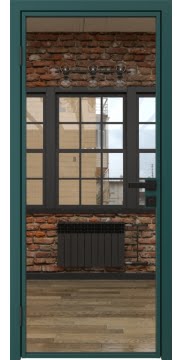 Алюминиевая межкомнатная дверь 1AG («зеленый матовый» / зеркало) — 4773