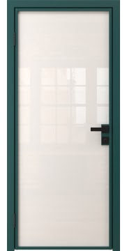 Межкомнатная стеклянная дверь 1AG (алюминиевая зеленая, триплекс белый)