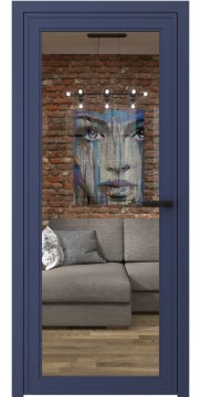 Межкомнатная стеклянная дверь 1AGP (алюминиевая синяя, стекло прозрачное)