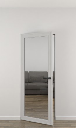 Скрытая дверь инвизибл 1AGP (алюминиевая дверь «белый матовый», стекло прозрачное)