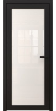 Межкомнатная дверь, 1AGP (алюминиевая черная, триплекс белый)