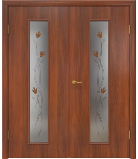 Межкомнатная двустворчатая дверь Браво, 22Х (ламинированная «итальянский орех», остекленная)