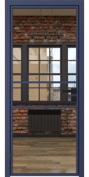 Межкомнатная дверь, 2AG (алюминиевая синяя, зеркало)