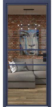 Алюминиевая межкомнатная дверь 2AG («синий матовый» / стекло прозрачное) — 4742