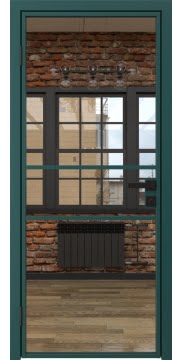 Межкомнатная дверь, 2AG (алюминиевая зеленая, зеркало)