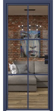 Алюминиевая межкомнатная дверь 3AG («синий матовый» / стекло прозрачное) — 4706