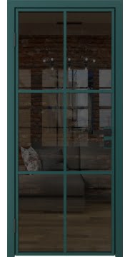 Межкомнатная стеклянная дверь 3AG (алюминиевая зеленая, стекло тонированное)