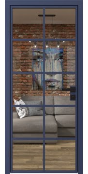 Межкомнатная стеклянная дверь 4AG (алюминиевая синяя, стекло прозрачное)