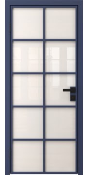 Межкомнатная стеклянная дверь 4AG (алюминиевая синяя, триплекс белый)