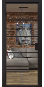 Дверь Лофт, 4AG (алюминиевая черная, стекло прозрачное)