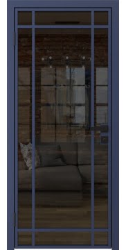 Межкомнатная дверь, 5AG (алюминиевая синяя, стекло тонированное)
