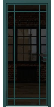 Алюминиевая межкомнатная дверь 5AG («зеленый матовый» / триплекс черный) — 4660