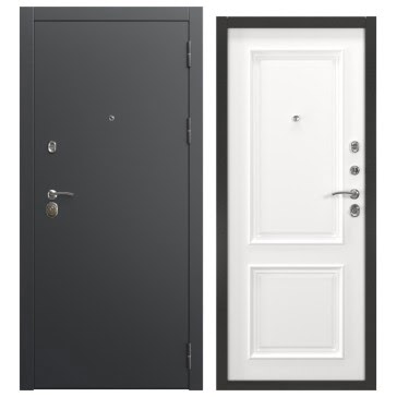 Утепленная входная дверь  ALFA-00/66 (черный муар / шагрень белая)