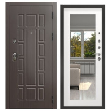Входная дверь с зеркалом  ALFA-124/69M (венге / шагрень белая, с зеркалом)