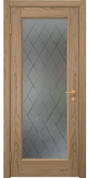 Межкомнатная шпонированная дверь, FK001 (шпон дуб светлый, со стеклом)