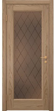 Дверь межкомнатная, FK001 (шпон дуб светлый, стекло бронзовое)