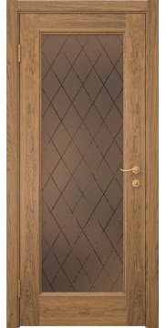 Межкомнатная шпонированная дверь, FK001 (шпон дуб античный с патиной, стекло бронзовое)
