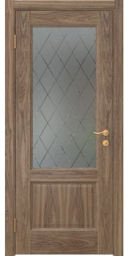 Межкомнатная дверь с филенками, FK002 (шпон американский орех, со стеклом)