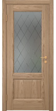 Межкомнатная шпонированная дверь, FK002 (шпон дуб светлый, со стеклом)