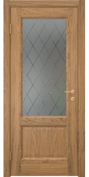 Межкомнатная дверь с филенками, FK002 (шпон дуб античный с патиной, со стеклом)