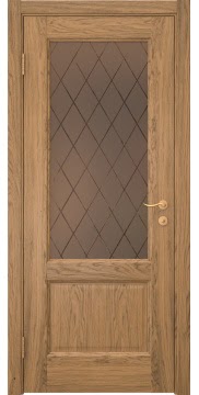Дверь филенчатая, FK002 (шпон дуб античный с патиной, стекло бронзовое)