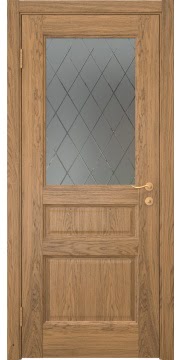 Межкомнатная дверь FK016 (шпон дуб античный с патиной, стекло с гравировкой) — 5138