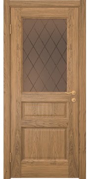 Межкомнатная дверь FK016 (шпон дуб античный с патиной, стекло: сатинат бронзовый ромб) — 5210