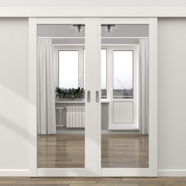 Двустворчатая раздвижная дверь FK021 (экошпон «белый FL», зеркало) — 16174