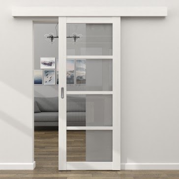 Раздвижная одностворчатая дверь FK027 (экошпон «белый FL», прозрачное стекло) — 16132