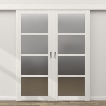 Двустворчатая раздвижная дверь FK027 (экошпон «белый FL», матовое стекло) — 16078