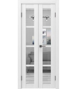 Распашная двустворчатая дверь FK027 (экошпон белый, стекло прозрачное, 40 см) — 15161