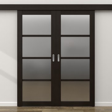 Двустворчатая раздвижная дверь FK027 (экошпон «венге FL», матовое стекло) — 16080
