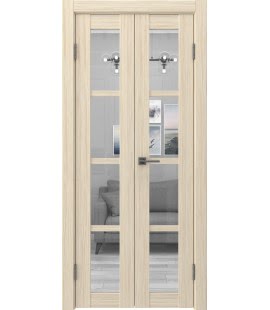 Распашная двустворчатая дверь FK027 (экошпон «беленый дуб FL», стекло прозрачное, 40 см) — 15168