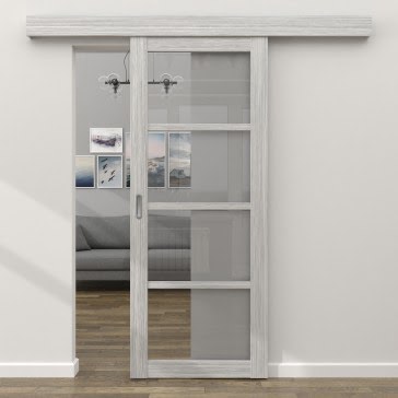 Одностворчатая дверь FK027 (серый дуб, прозрачное стекло)