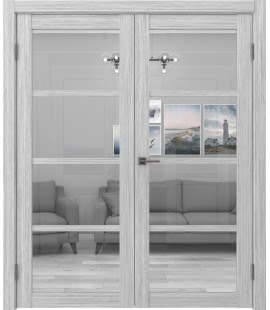 Распашная двустворчатая дверь FK027 (экошпон «серый дуб FL», стекло прозрачное) — 15171